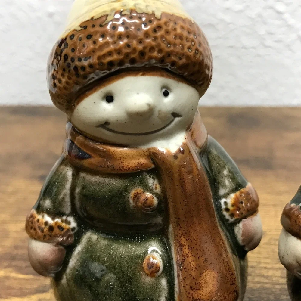 Ceramic Glazed Snowmen Lot of 3 Green‎ Brown Christmas 4.5